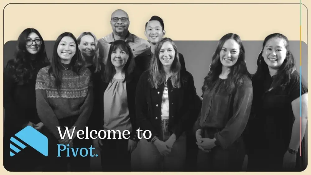 The Pivot Counseling team together, with the words Welcome to Pivot